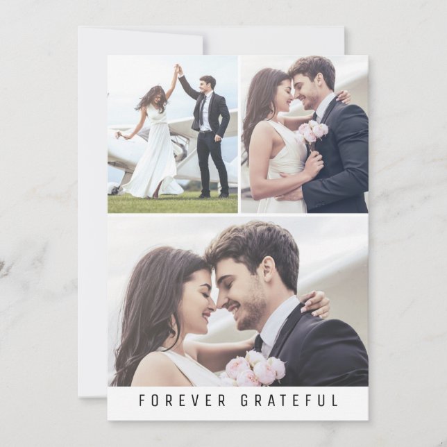 Tarjeta De Agradecimiento Moderno para siempre agradecido 3 Foto Boda (Anverso)