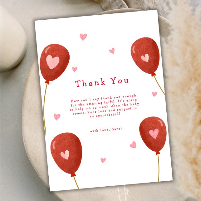Tarjeta De Agradecimiento Moderno pequeño Baby Shower Globo (Modern Little Sweetheart Balloon Baby Shower Thank You Card)