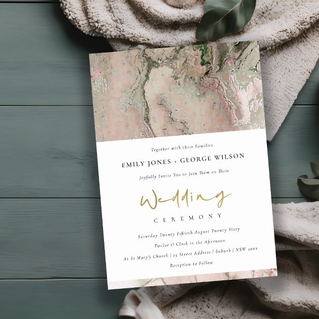 TARJETA DE AGRADECIMIENTO MODERNO PINK DUSKY ROSA ORO AGATE WEDDING INVITE (Subido por el creador)