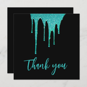 Tarjeta De Agradecimiento Moderno Purpurina Verde azulado gotea dulce 16 cum