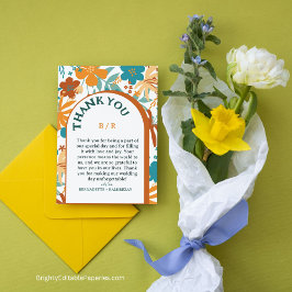 Tarjeta De Agradecimiento Moderno Retro Elegante Brillante Negrita Boda Flor
