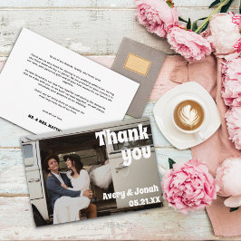 Tarjeta De Agradecimiento Moderno retro vintage negrita tipografía Boda de f