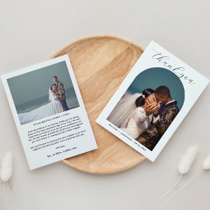 Tarjeta De Agradecimiento Moderno Romántico Black Script 2 Photo Arch Boda