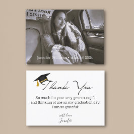 Tarjeta De Agradecimiento Moderno Script Elegante de Graduación Foto Minimal