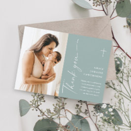 Tarjeta De Agradecimiento Moderno Script Elegante Foto Bautizo