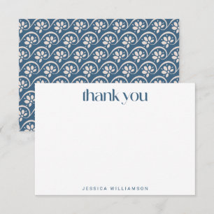 Tarjeta De Agradecimiento Moderno Shower Nupcial Floral Escandinavo Azul