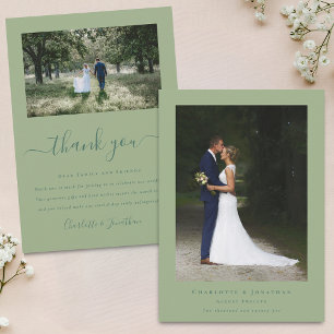 Tarjeta De Agradecimiento Moderno simple 2 Boda verde de foto sabia