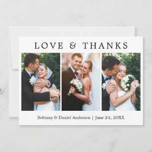 Tarjeta De Agradecimiento Moderno, simple amor y gracias 3 Boda fotográfico
