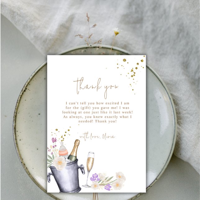 Tarjeta De Agradecimiento Moderno Sip & See Champagne Bottle Baby Shower (Modern Sip & See Champagne Bottle Baby Shower Thank You Card)