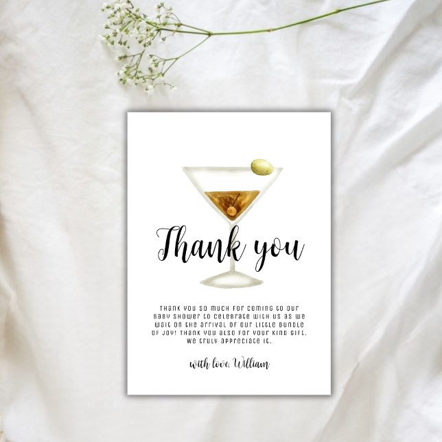 Tarjeta De Agradecimiento Moderno Sip & See Martini Cocktail Baby Shower (Modern Sip & See Martini Cocktail Baby Shower Thank You Card)