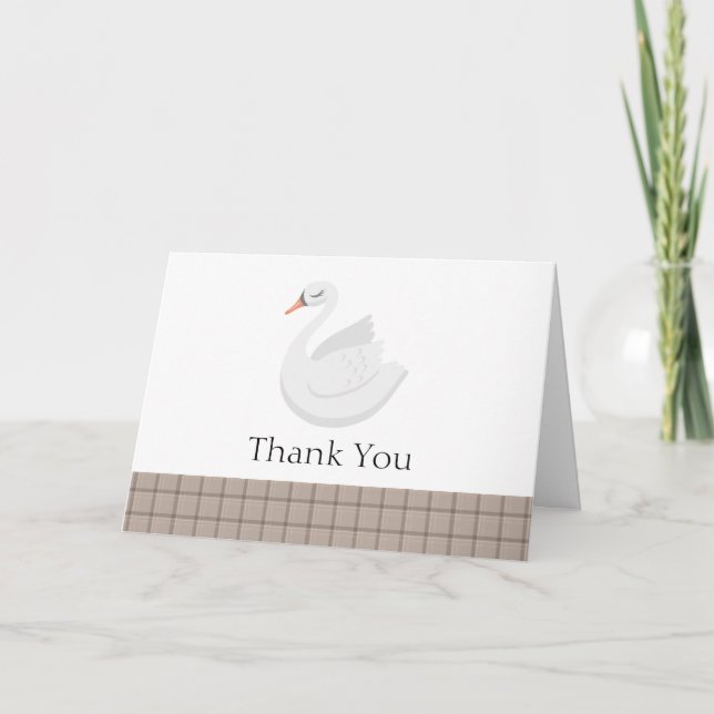 Tarjeta De Agradecimiento Moderno Swan Plaid Gingham Boy Baby Shower (Anverso)