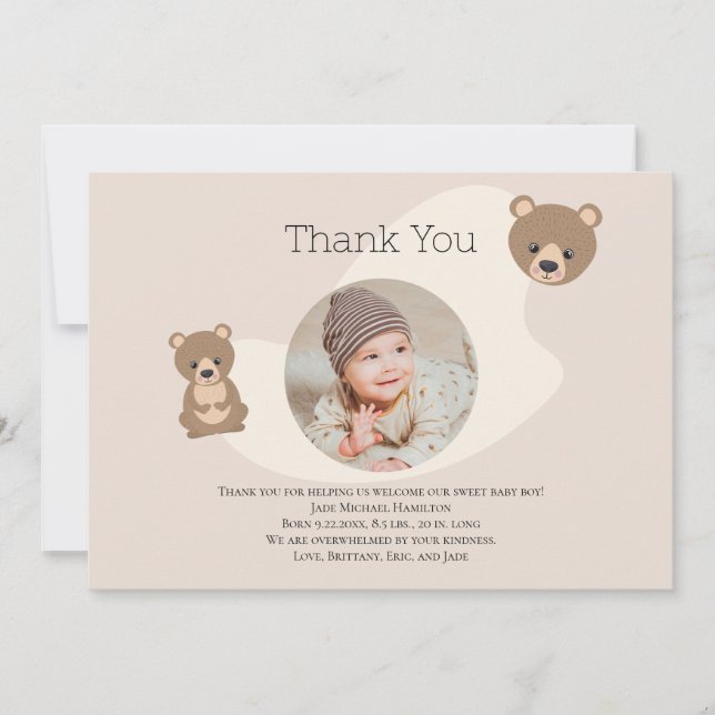 Tarjeta De Agradecimiento Moderno Teddy Bear Baby Photo Gracias (Anverso)
