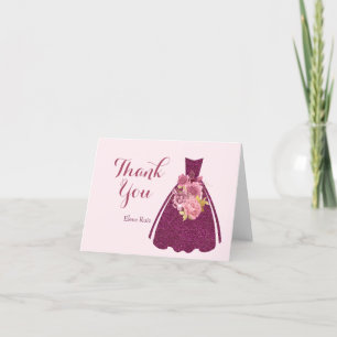 Tarjeta De Agradecimiento Moderno traje Purpurina Quinceañera