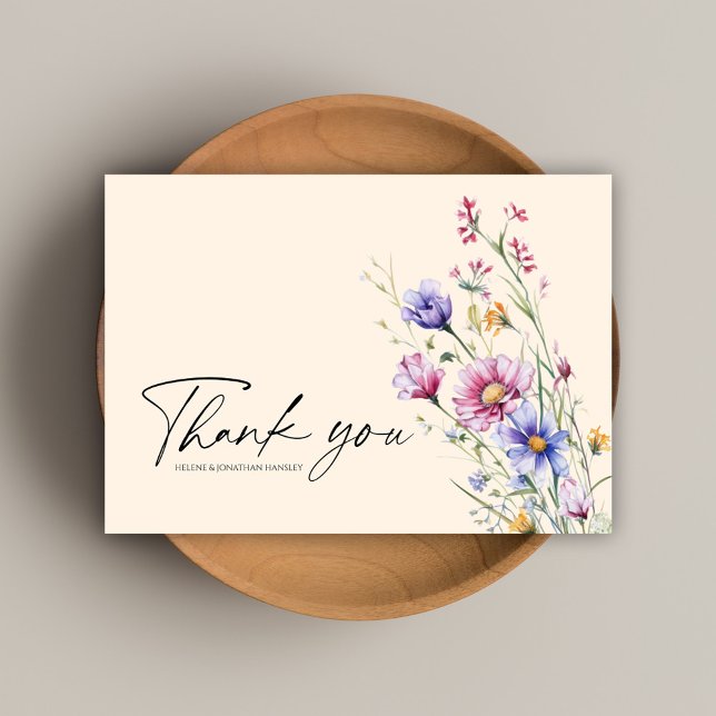 Tarjeta De Agradecimiento Moderno y caprichoso Boda de flores silvestres (Modern Whimsical Wildflower Wedding Thank You Card)