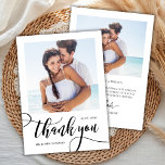Tarjeta De Agradecimiento Moderno y caprichoso guión gigante 2 Boda de fotos<br><div class="desc">Moderna Y Extraordinaria Moda Boho Gran Caligrafía Guión 2 Foto Boda Tarjeta De Gracias. Elegante plantilla de agradecimiento boda que incluye una foto vertical en la parte delantera con el texto "Gracias" en una tipografía con letras a mano con brillo rápido, guión de cepillo de letra cruz cruzado en blanco...</div>
