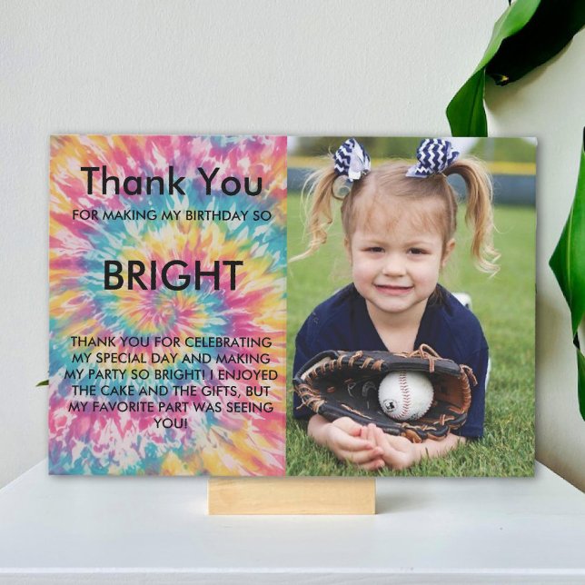 Tarjeta De Agradecimiento moderno y caprichoso Rainbow Tie Dye Birday (modern whimsical Rainbow Tie Dye Birthday Thank You Card)