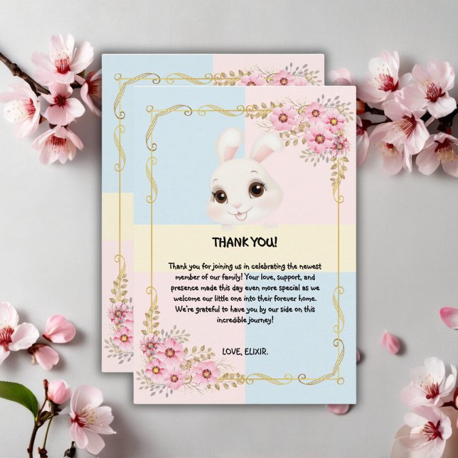 Tarjeta De Agradecimiento Moderno y elegante Baby Shower de conejo blanco (Subido por el creador)