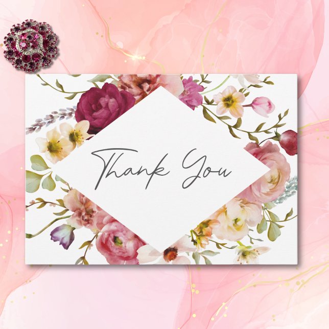 Tarjeta De Agradecimiento Moderno y elegante Boda blanco floral de verano pr (Modern Elegant Summer Meadow Floral White Wedding Thank You Card)