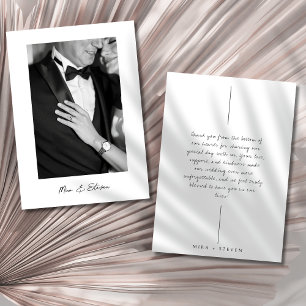 Tarjeta De Agradecimiento Moderno y elegante boda de fotografía en blanco y 