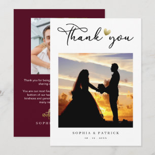 Tarjeta De Agradecimiento Moderno y elegante Boda de fotos de Borgoña
