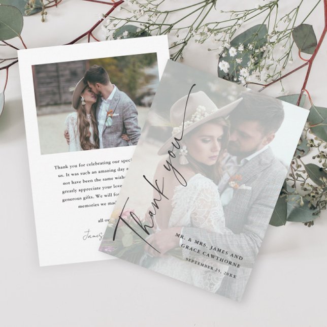 Tarjeta De Agradecimiento Moderno y elegante Boda de fotos en blanco y negro (Subido por el creador)