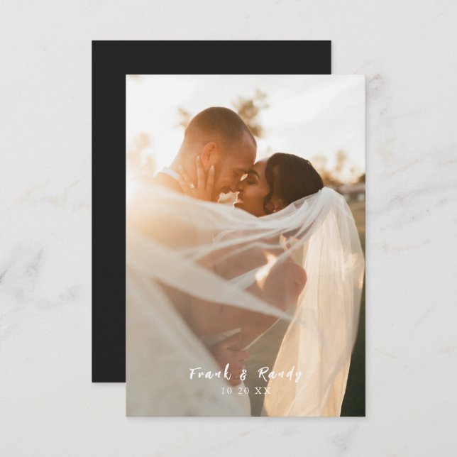 Tarjeta De Agradecimiento Moderno y elegante Boda de fotos negro mate (Anverso / Reverso)