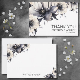 Tarjeta De Agradecimiento Moderno y elegante Boho Boda floral blanco negro