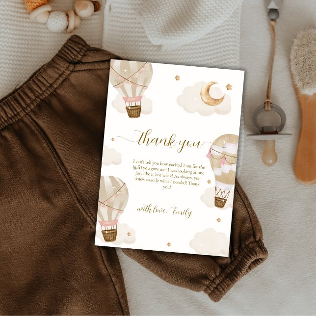 Tarjeta De Agradecimiento Moderno y elegante Boho Hot Air Balloon Baby Showe (Modern Elegant Boho Hot Air Balloon Baby Shower Thank You Card)
