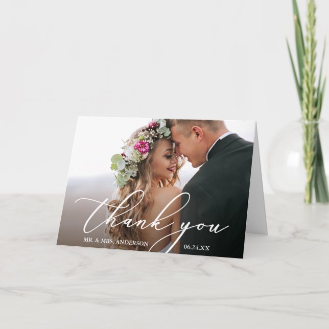 Tarjeta De Agradecimiento Moderno y elegante caligrafía Boda plegado (Anverso)