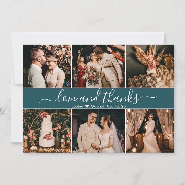 Tarjeta De Agradecimiento Moderno y elegante Collage de fotos Verde azulado  (Anverso)