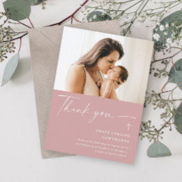 Tarjeta De Agradecimiento Moderno y elegante escritura fotográfica bautismo