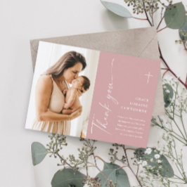 Tarjeta De Agradecimiento Moderno y elegante escritura fotográfica bautismo