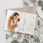 Tarjeta De Agradecimiento Moderno y elegante escritura fotográfica bautismo<br><div class="desc">Tarjeta De Agradecimiento De Fotos Moderna Y Elegante. Haga clic en el botón personalizar para personalizar este diseño con sus detalles. Para cambiar los colores y tipos de letra,  elija editar este diseño más adelante para abrir opciones adicionales de personalización.</div>