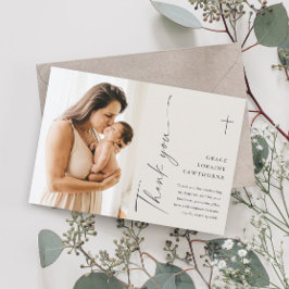 Tarjeta De Agradecimiento Moderno y elegante escritura fotográfica bautismo