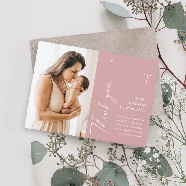 Tarjeta De Agradecimiento Moderno y elegante escritura fotográfica bautismo (Subido por el creador)