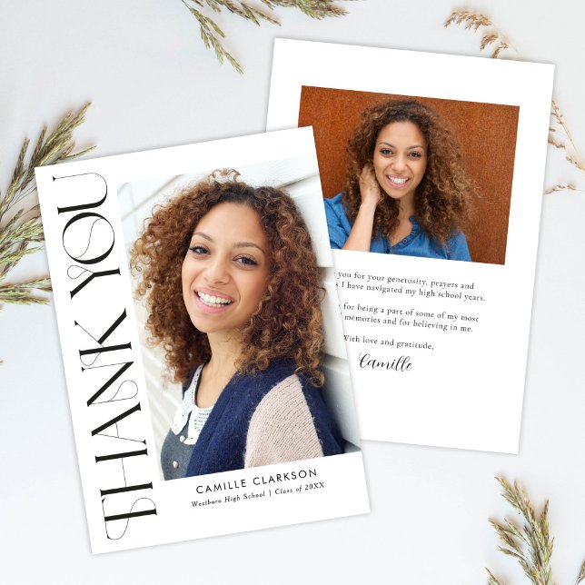 Tarjeta De Agradecimiento Moderno y elegante graduación vertical de dos foto (Subido por el creador)