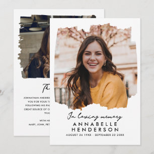 Tarjeta De Agradecimiento Moderno y elegante guión 2-Photo Funeral/Memorial