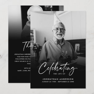 Tarjeta De Agradecimiento Moderno y elegante guión 2-Photo Funeral/Memorial