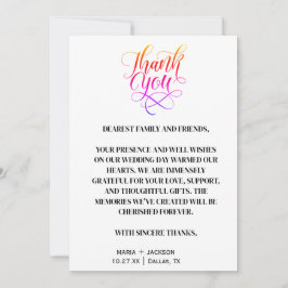 Tarjeta De Agradecimiento Moderno y elegante guión Boda blanco negro