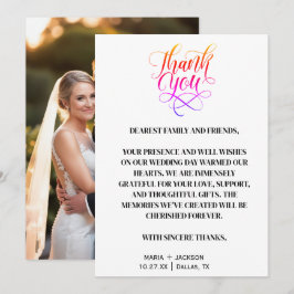 Tarjeta De Agradecimiento Moderno y elegante guión Boda blanco negro