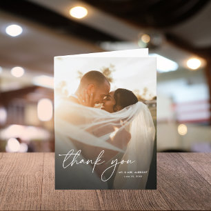 Tarjeta De Agradecimiento Moderno y elegante guión simple 2 Fotos Boda