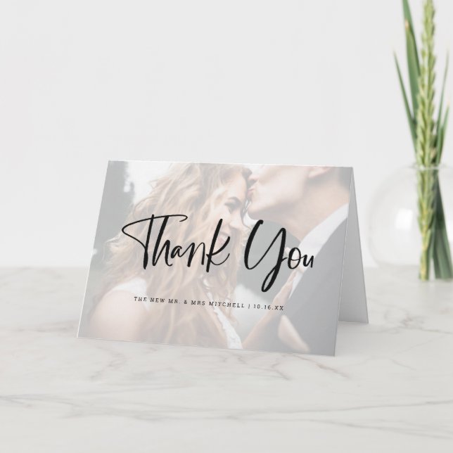 Tarjeta De Agradecimiento Moderno y elegante | Personalizado Boda fotográfic (Anverso)