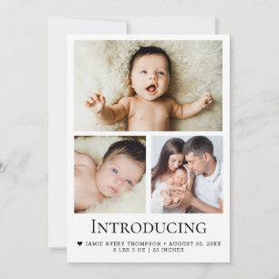 Tarjeta De Agradecimiento Moderno y elegante Presentando al bebé tres fotos