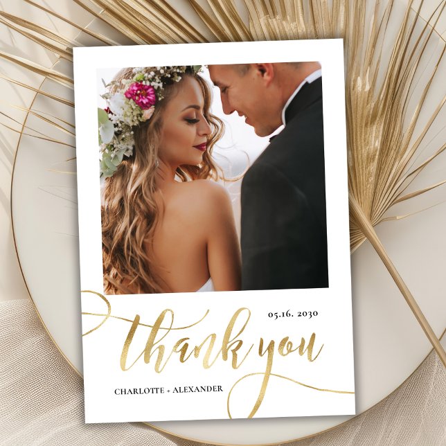 Tarjeta De Agradecimiento Moderno y enorme guión dorado 2 Boda de fotos (Subido por el creador)