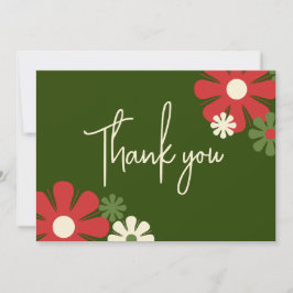 Tarjeta De Agradecimiento Moderno y floral suave retro rojo y verde