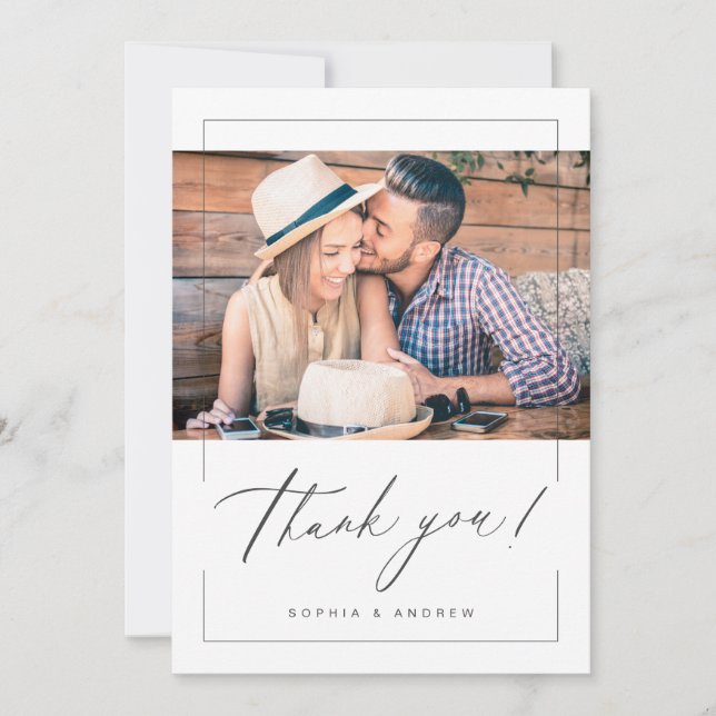 Tarjeta De Agradecimiento Moderno y negro boda de foto de guión (Anverso)