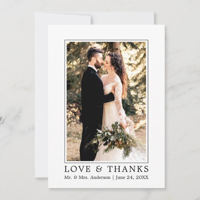Tarjeta De Agradecimiento Moderno y simple amor y gracias Boda foto (Anverso)