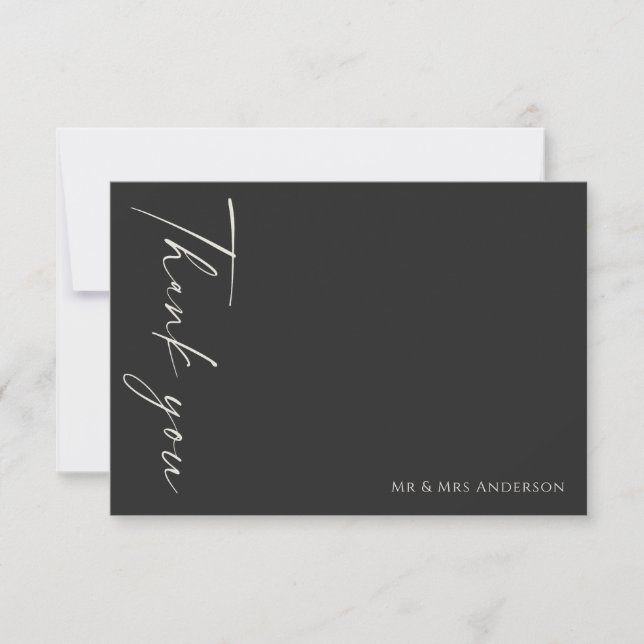 Tarjeta De Agradecimiento Moderno y simple Boda de marfil negro (Anverso)