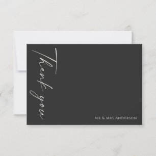 Tarjeta De Agradecimiento Moderno y simple Boda de marfil negro