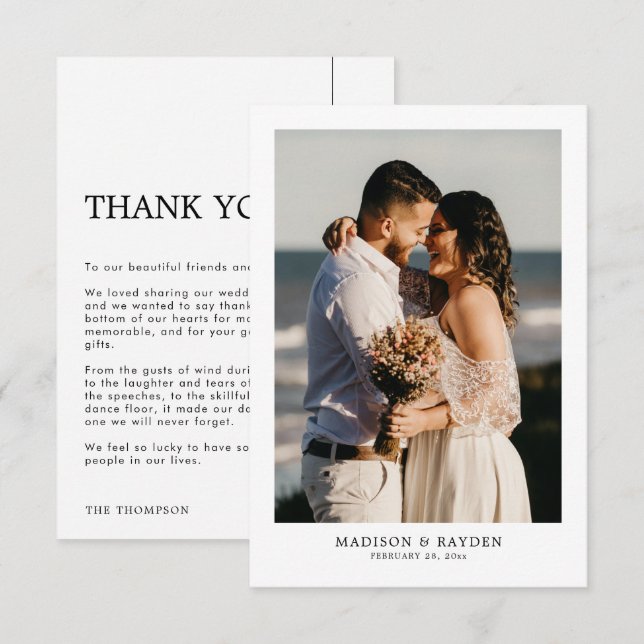 Tarjeta De Agradecimiento Moderno y simple con Boda de fotos (Anverso / Reverso)